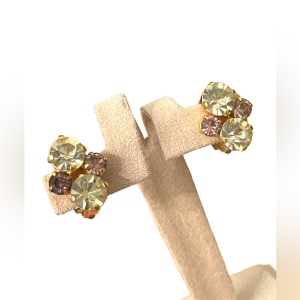 Vintsge Karu Arke gold finish crystal clip on earrings