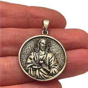 Vintage Maria Christianorum, Sacred Heart of Jesus Medal Sterling silver 925