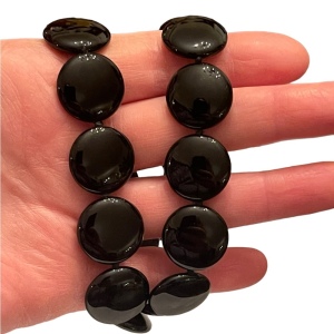 Stunning high quality large heavy Black onyx disk bead sterking silver necklace