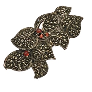 Vintage sterling silver, marcasite & Garnet brooch