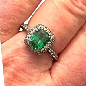 Sterling silver 925 Tacori Fancy green glass CZ dinner ring