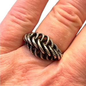 Vintage artisan handmade sterling silver twisted rope fancy ring