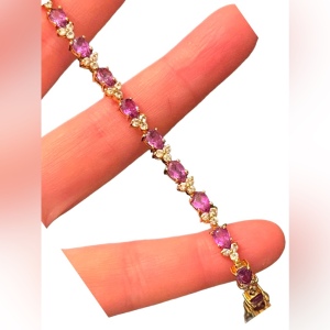 Sterling silver 925 Gold plt DBJ Thai CZ Simulated Amethyst tennis bracelet