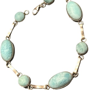 Lovely Southwestern style Larimar sterling silver 925 fancy link braclet