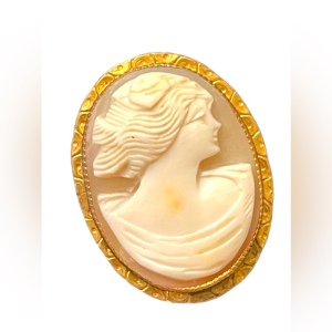 Lovely gold filled shell carved vintage cameo brooch pendant