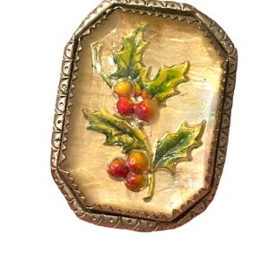 Vintage 1940s silver finish Holly flower Mistletoe in resin ornate frame