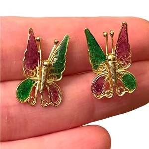 Vintage sterling silver 925 gold plt filagree BUTTERFLY earrings