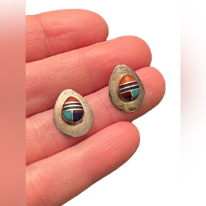 Vintage sterling silver 925 Stone inlay ZUNI earrings