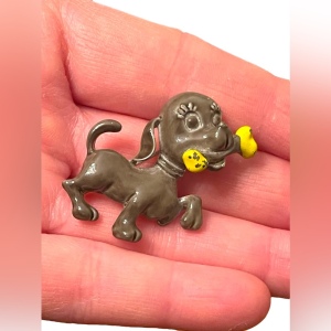 Vintage 1950s Enameled dog with bone brooch