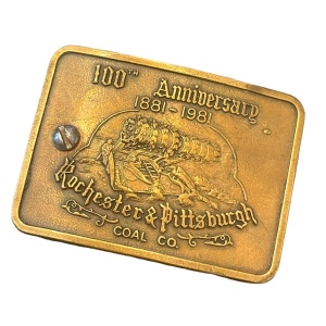 VTG 100th Anniversary 1881-1981 Rochester Pittsburg Coal Co brass belt buckle