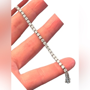 sterling silver 925 CZ rhinestone link tennis bracelet rhodium plt