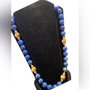 Stunning vintage LAPIS LAZULI with pyrite gold filled bead necklace High quality