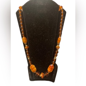 Vintage fancy Amber honey CZECH glass bead necklace