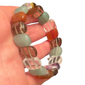 Lovely Multi gemstone chunky stretchy bead bracelet tigereye amethyst quartz