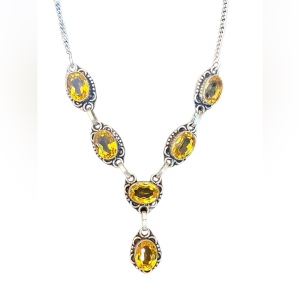 Lovely sparkle Citrine glass silver finish princess statement necklace