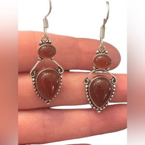 Silver finish Indonesian Stone dangle earrings