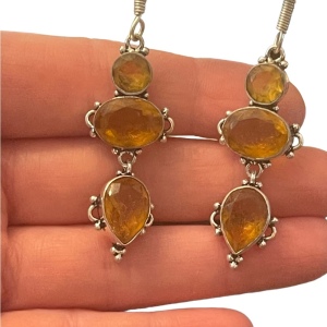 Silver finish Citrine GLASS fancy Indonesian dangle earrings