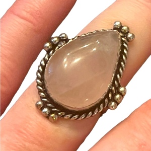 Silver finish plt Rose quartz large chunky ring Indonesian