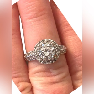 Stunning silver rhodium plt fancy simulated CZ engagement ring