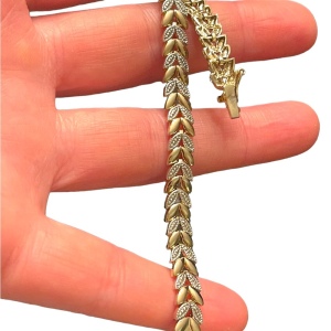 FAS Sterling silver gold plt diamond illusion leaf twnnis bracelet 925