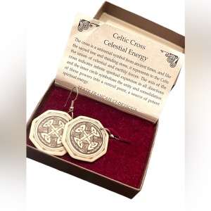 Celtic Cross Art Touchstone pottery pierced dangle earrings NIB