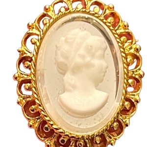 Fancy gold finish resin silhouette cameo brooch