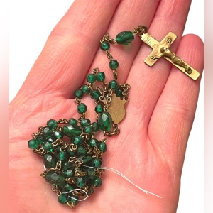 Vintage Green glass bead gold finish antiqued Rosary