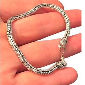 Vintage Sterling silver 925 Bali Balenisian bracelet solid wheat chain