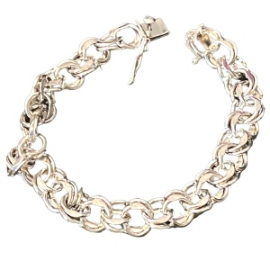 Vintage 1960s Sterling silver 925 Heavy chain link Charm bracelet