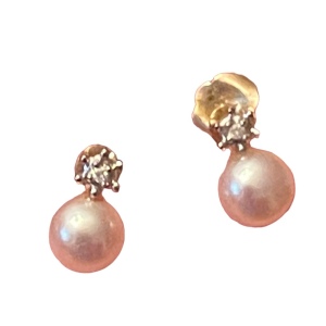 Vintage 10k Gold Pearl & Diamond Earrings