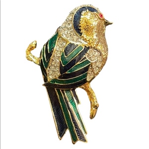 - Vintage 1980s Birds of Paradise Enameled Crystal Bird brooch