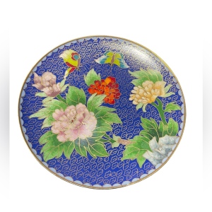 Vintage 1930s Chinese cloissone Enamled butterfly flower decor plate