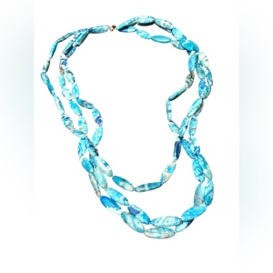 Lucas Lameth LUC 925 CN Triple Strand Long Blue Agate stone Necklace Statement