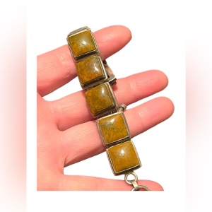 Sterling silver 925 Heavy chunky Unakite stone braclet