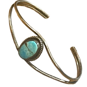 Vintage Mid century Southwestern Turquoise Silver Bangle bracelet handmade