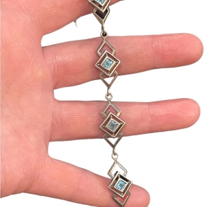 Sterling silver 925 Geometric fancy blue glass link bracelet