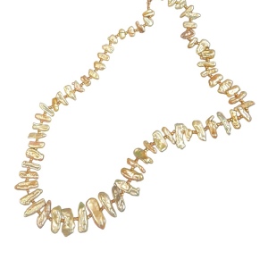 Stunning Lucas Lameth Biwa Pearl gold crystal bead necklace 925 rose Sterling