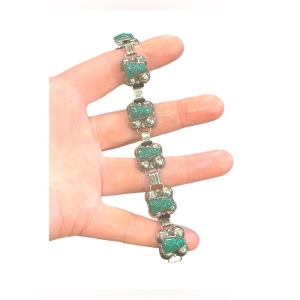 VTG Talleres De Los Ballesteros Green Onyx Sterling Silver Bracelet Mexico, 925