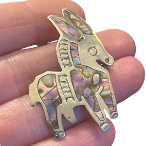 Vintage SC taxco Mexico Artian Sterling silver 925 Abalone DONKEY brooch 💗