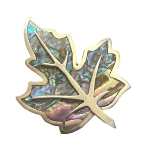 Vintage sterling silver 925 Abalone Taxco Artisan APD maple leaf brooch