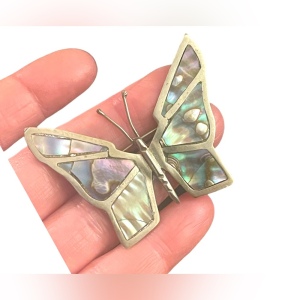 Large Sterling silver? Hecho En Mexico Abalone Butterfly brooch