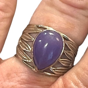 Lovely southwestern style Sugalite Purple stone Feather design designer ring