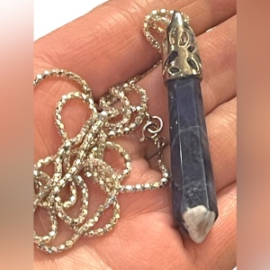 Lovely Sodalite Blue stone pendant pendulum w sterling chain