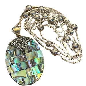 Balenisian Style Abalone Sterling silver pendant & LONG necklace sterling beads