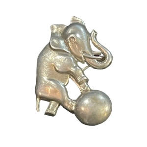 Vintage 800 silver Elephant on ball with trunk up brooch