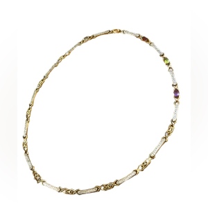 Multi Gem stone Gold plated 925 Sterling silver tennis necklace