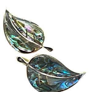 Vintage Sterling silver 925 Abalone inlay RR Mexico Artisan screw back earrings