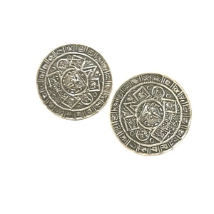 Vtg 1940s JE Taxco Mexico Sterling Silver Aztec Calendar Screw Back Earrings