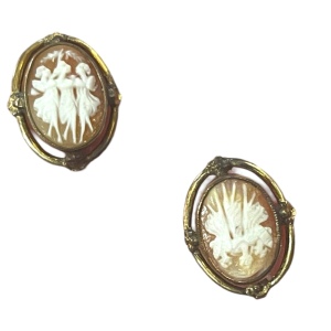 Vintage Van Dell 12k Gold filled 3 Graces carved shell Cameo Earrings 1960s