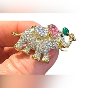 Vintage 1980s La Scala Colorful Swarovski crystal elephant Gold finish fancy